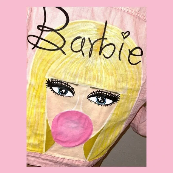 Custom Painted Barbie Pink Jacket! Women’s Large - Picture 2 of 5
